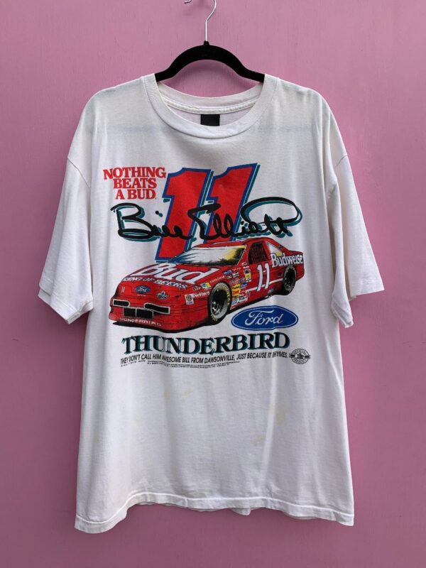 product details: AS-IS VINTAGE BILL ELLIOTT NOTHING BEATS A BUD BUDWEISER GRAPHIC SINGLE STITCH T-SHIRT photo