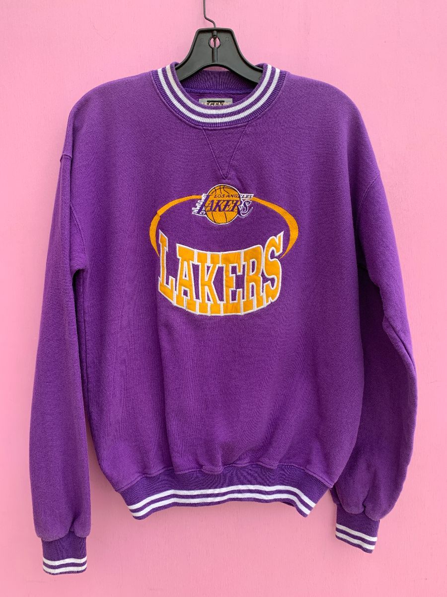 Vintage Logo 7 90's NBA Los Angeles Lakers Neon Sweater Grey (XL