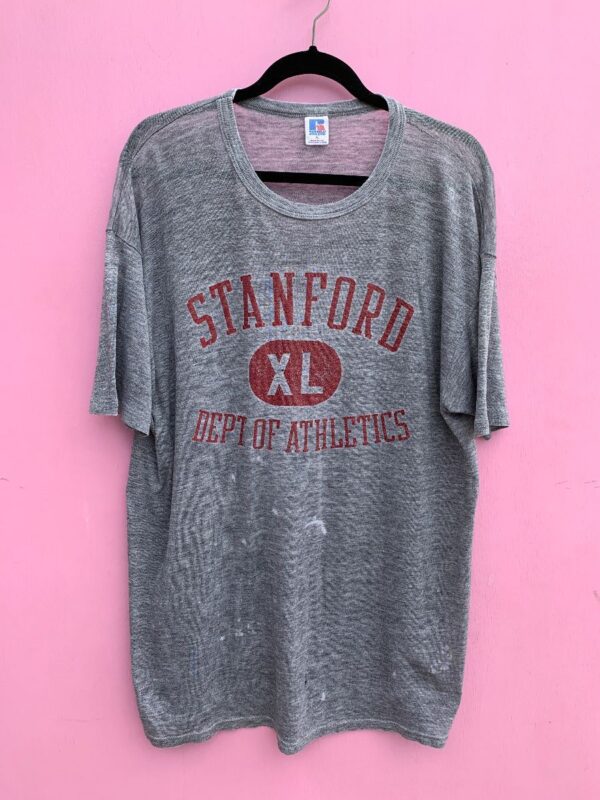 product details: PAPER THIN & DISTRESSED STANFORD DEPT. OF ATHLETICS GRAPHIC PRINT THREADBARE T-SHIRT photo