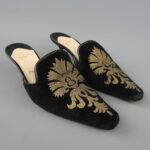 GOLD BROCADE VELVET KITTEN HEEL SLIPPER MULES AS-IS MADE IN ITALY.