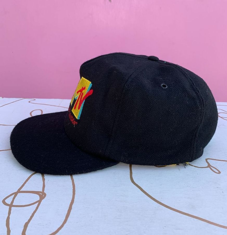 Deadstock Vintage 1980s Wool Embroidered Mtv Logo Adjustable Hat