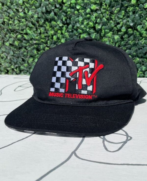 product details: MTV EMBROIDERED CHECKERED LOGO SNAPBACK HAT photo