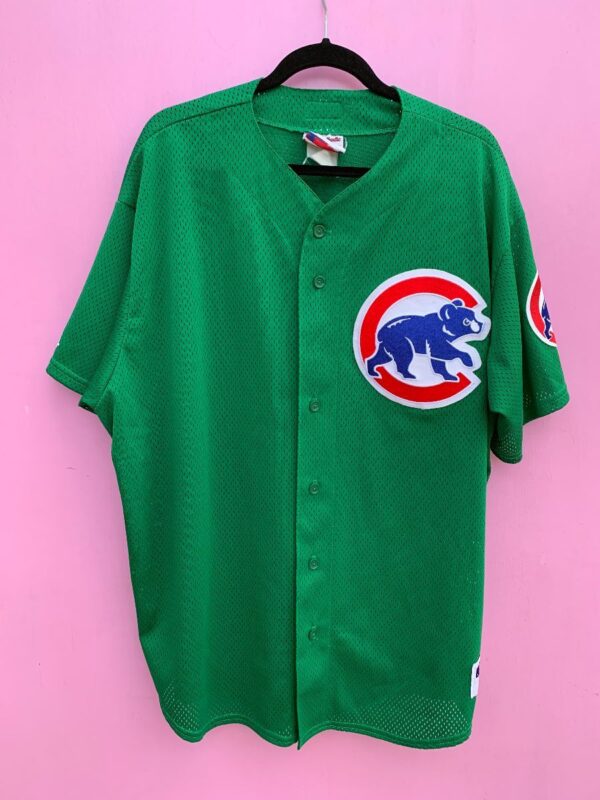 product details: RARE MLB CHICAGO CUBS EMBROIDERED PRACTICE BASEBALL JERSEY W/ GREEN COLOR-WAY photo