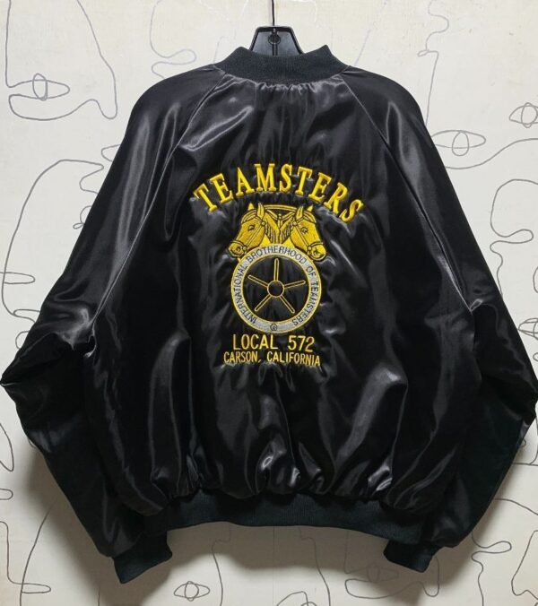 product details: TEAMSTERS EMBRIODERED SATIN BUTTON UP BOMBER JACKET photo