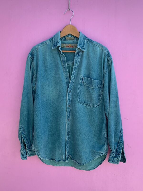 product details: AS-IS 1990S OVER-DYED LONG SLEEVE DENIM BUTTON UP SHIRT AS-IS photo