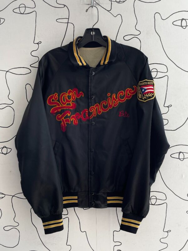 product details: AS-IS SAN FRANCISCO MALO PETE CHAIN STITCH SATIN BOMBER CREW JACKET photo
