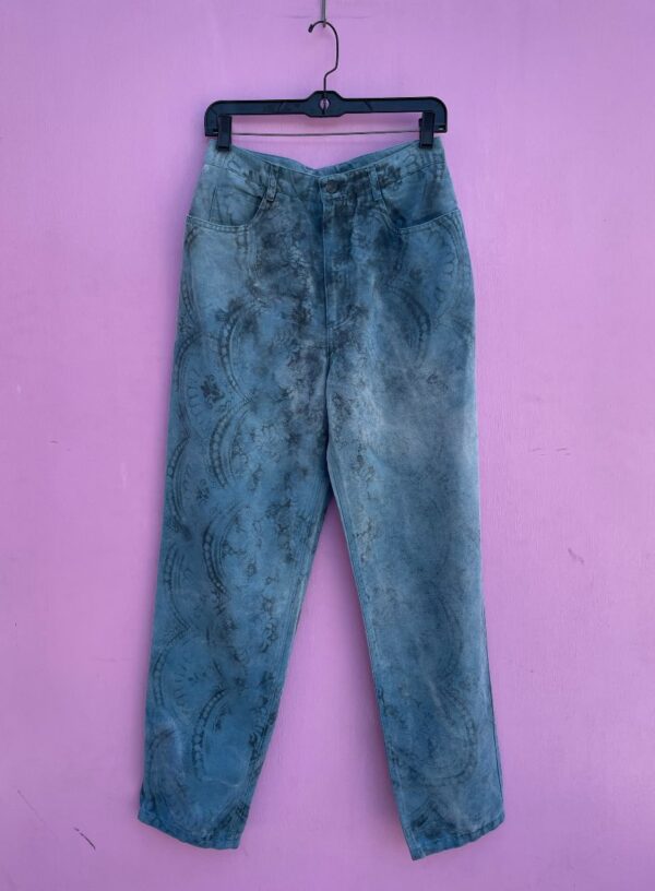product details: WASHED OUT ALL OVER DAMASK PATTERN COTTON LINEN TROUSER PANTS photo