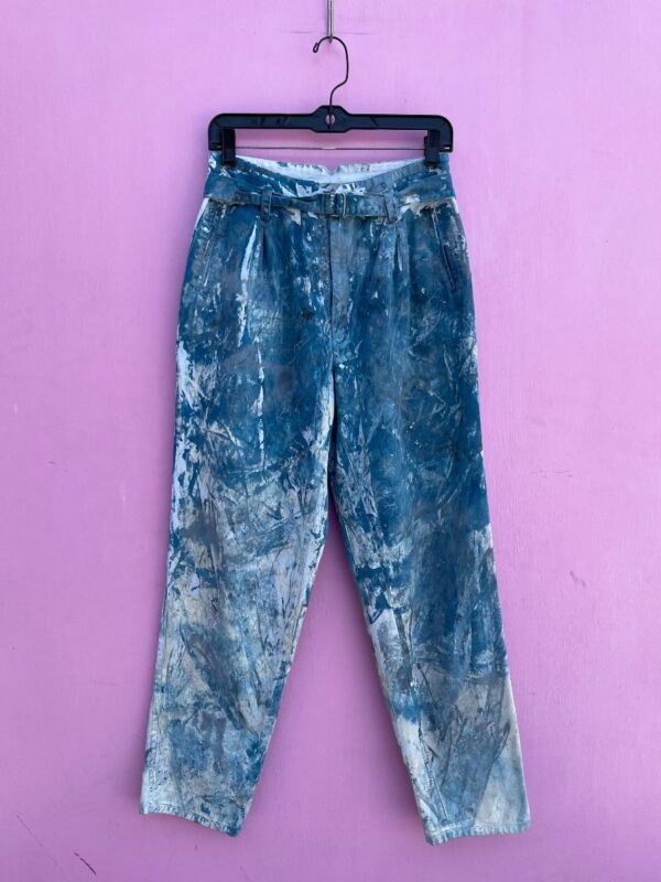 product details: CUSTOM PAINTED HIGH-WAISTED WIDE LEGGED TROUSER PANTS WITH ADJUSTABLE BELT photo