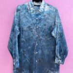 CUSTOM HAND PAINTED DOUBLE POCKET WHITE BUTTONS LONG SLEEVE BUTTON-UP WORK SHIRT