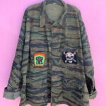 TIGER CAMO MILITARY BUTTON UP JACKET W/ PATCHES