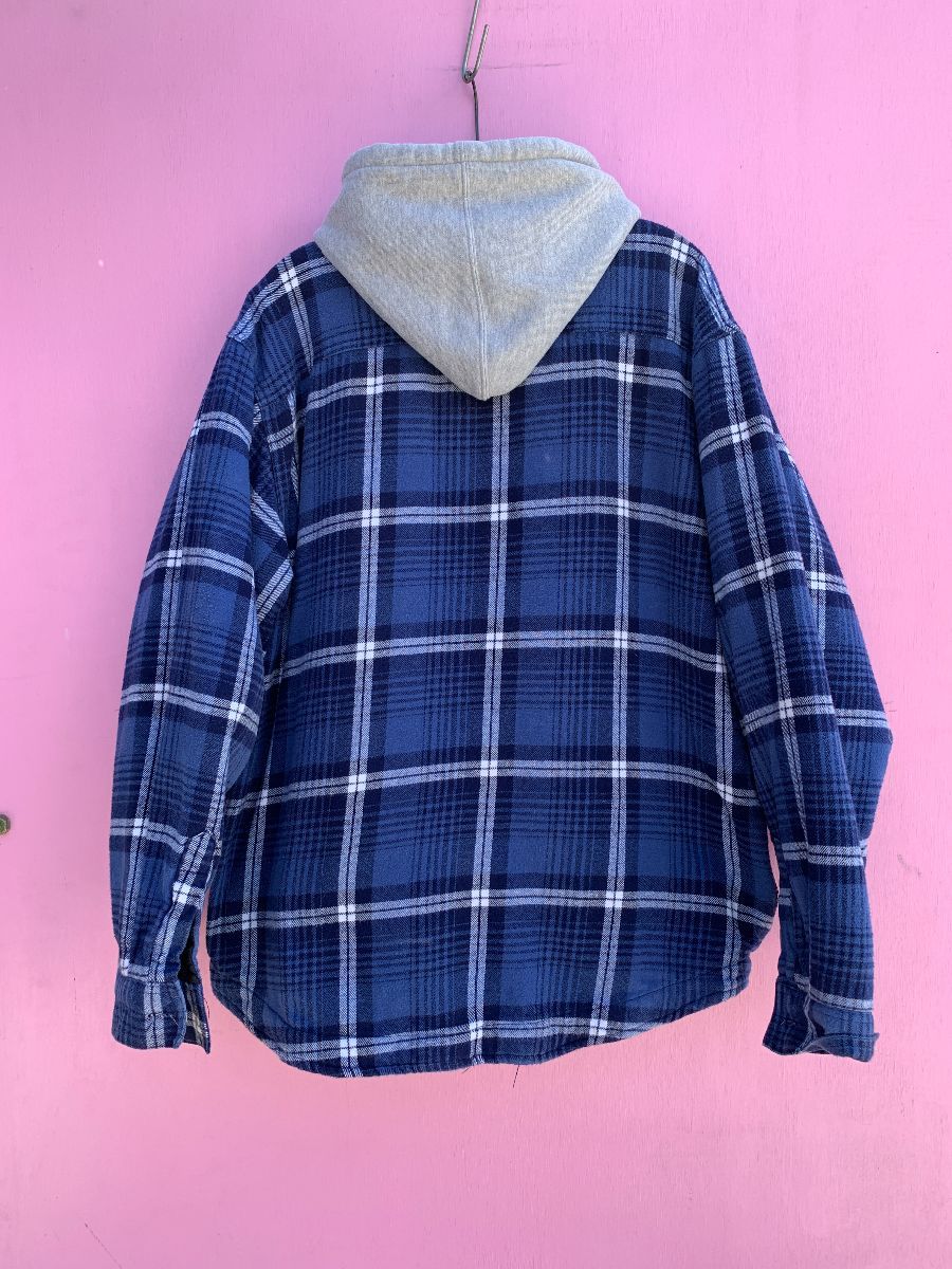 Plaid Puffy Button Up Flannel Hoodie Combo Jacket As-is | Boardwalk Vintage