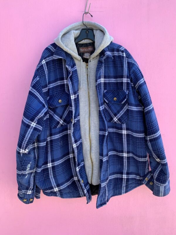 product details: PLAID PUFFY BUTTON UP FLANNEL HOODIE COMBO JACKET AS-IS photo