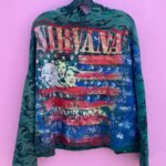 NIRVANA SMILE AND AMERICAN FLAG HAND-PAINTED ON FRENCH TERRY CAMOUFLAGE HOODIE