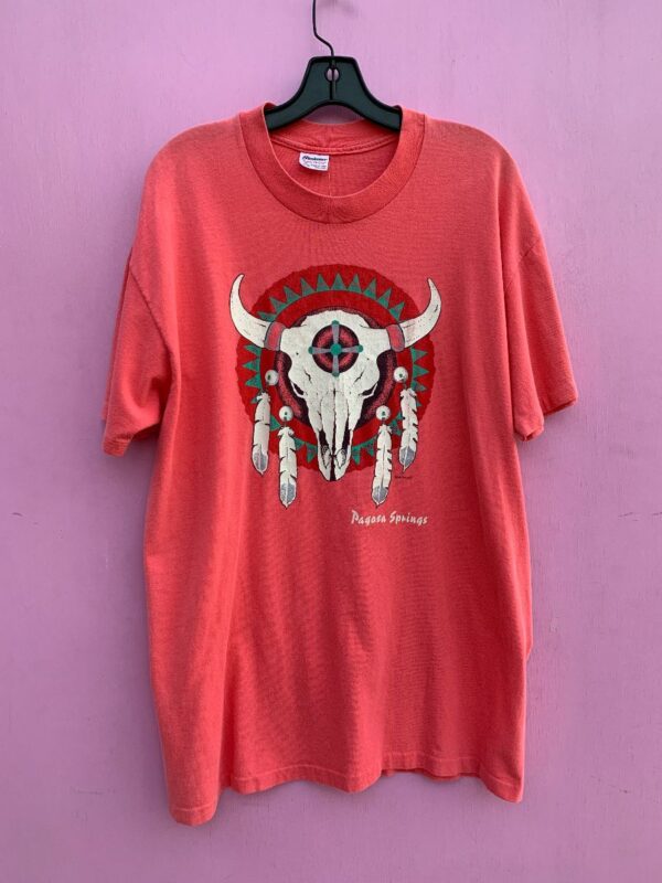 product details: COW SKULL & FEATHERS PAGOSA SPRINGS GRAPHIC TSHIRT photo