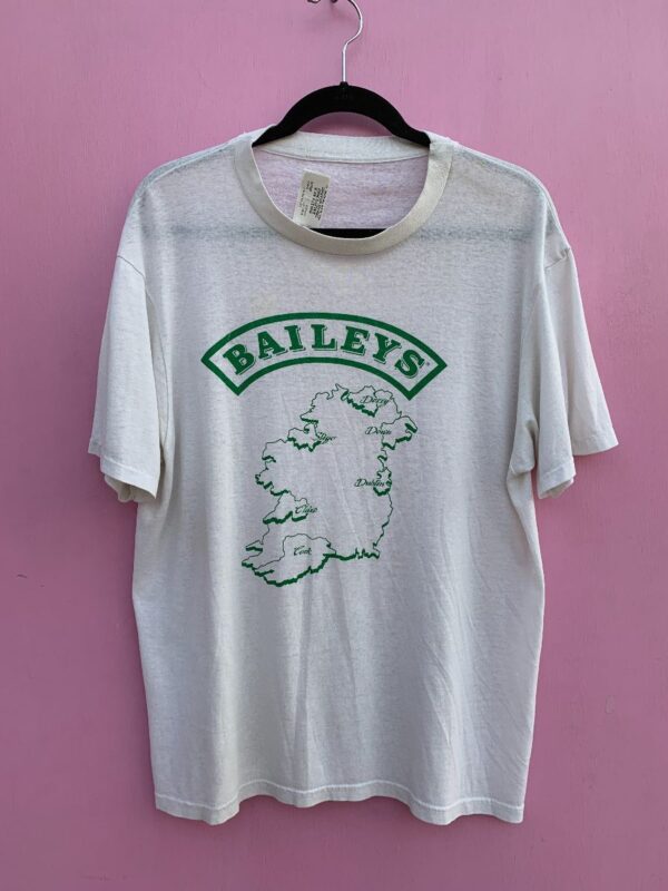 product details: AS IS THREADBARE BAILEYS IRISH CREAM GRAPHIC TEE MAP DESIGN photo