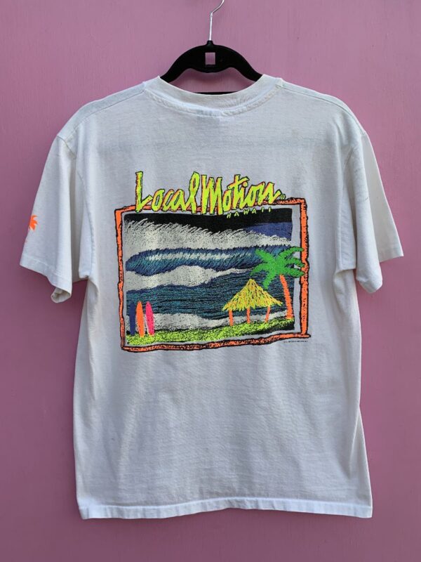 product details: AS IS ORIGINAL 1980S MADE IN USA LOCAL MOTION NEON HAWAIIAN SURF GRAPHIC TSHIRT * SINGLE STITCHED photo