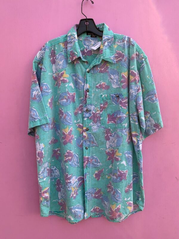 product details: FUNKY 1990S PASTEL WATERCOLOR FLORAL PRINT SS BD SHIRT AS-IS photo