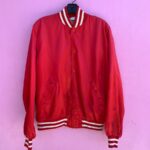 SATIN BUTTON UP SPORTS JACKET W/ STRIPED CUFFS AS-IS