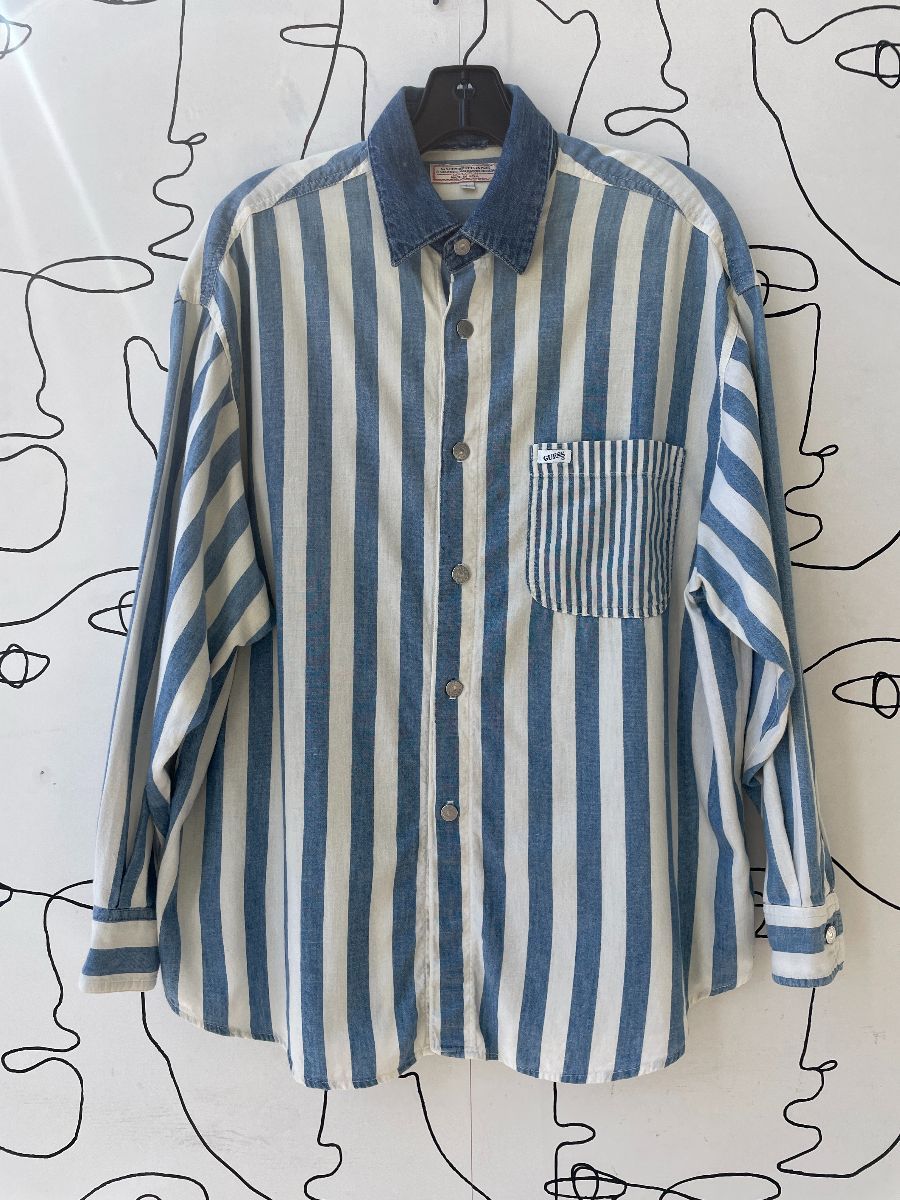 Killer Striped Chambray Long Sleeve Button Down Shirt | Boardwalk Vintage