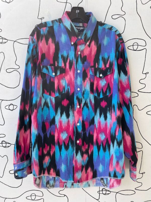 product details: 1990S AZTEC IKAT PRINTED LONG SLEEVE BUTTON DOWN COTTON WESTERN SHIRT photo