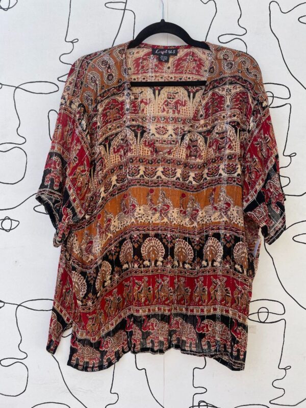 product details: RAD OVERSIZED INDIAN ELEPHANT PRINT AIRY RAYON LUREX THREAD BLOUSE photo