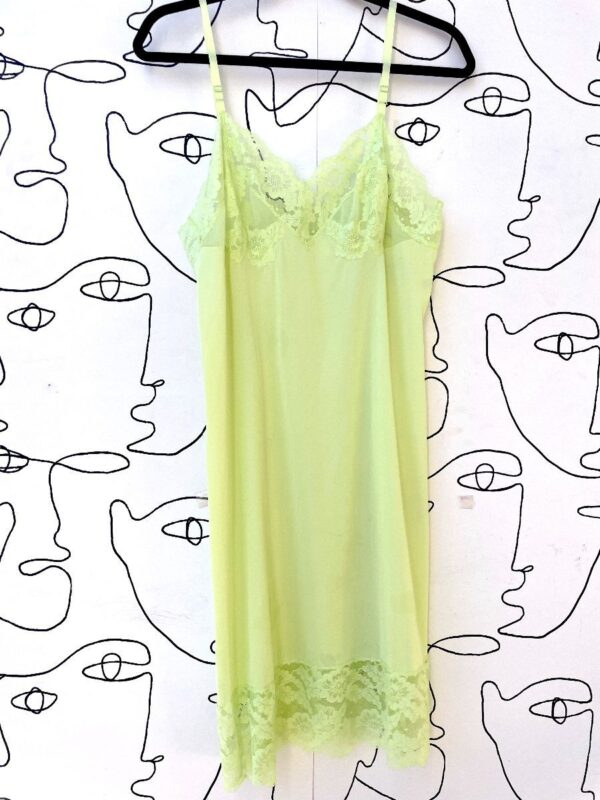 product details: AS-IS RARE COLOR PASTEL LIME LACE TRIMMED SLIP DRESS photo