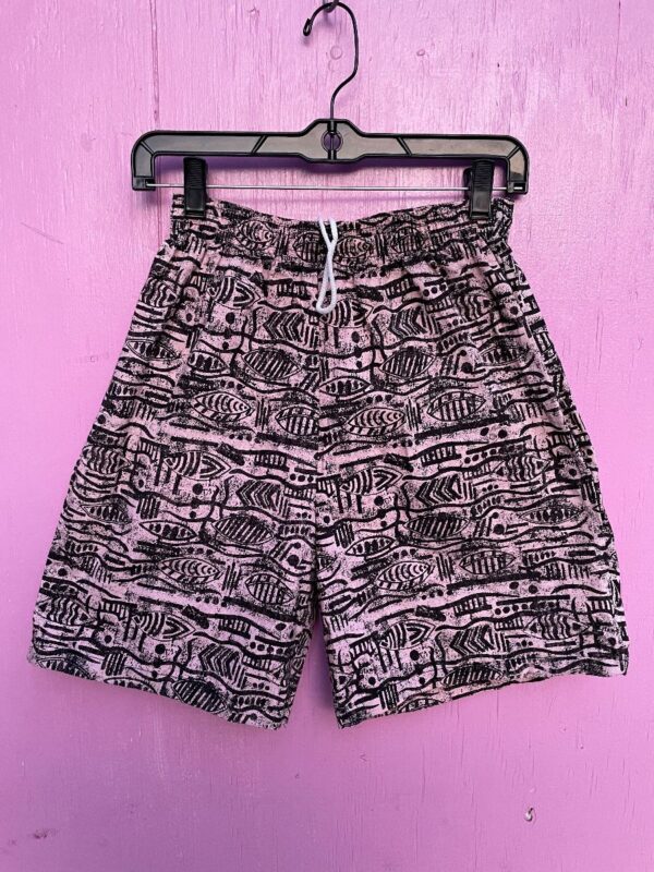 product details: 1980S DEADSTOCK FUNKY 80S PRINT BOARD SHORTS W/ ELASTIC WAIST SMALL FIT photo