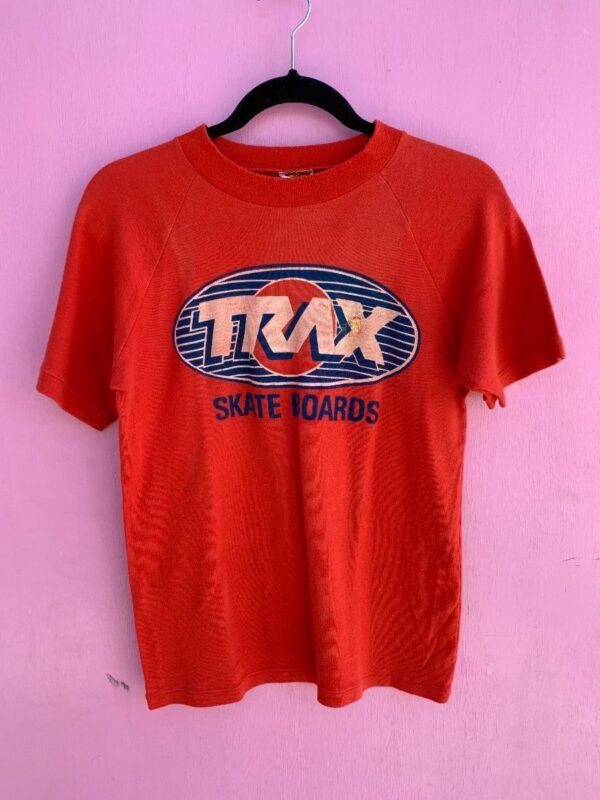 product details: AS-IS RARE HANG TEN HAND SCREENED TRAX SKATEBOARDS GRAPHIC TSHIRT photo