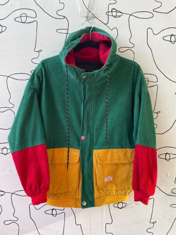 product details: FUN COLORBLOCK CORDUORY HOODED JACKET RIBBED CUFFS photo