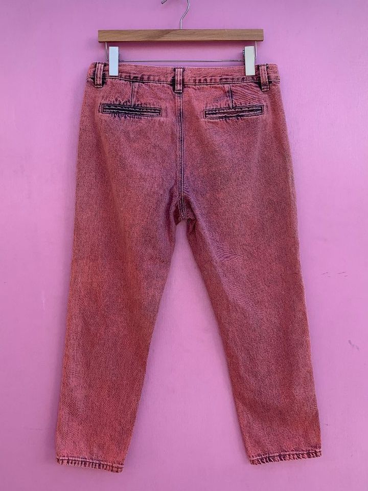 Fun Acid Wash Pink Overdyed Denim Pants Tapered Cut | Boardwalk Vintage