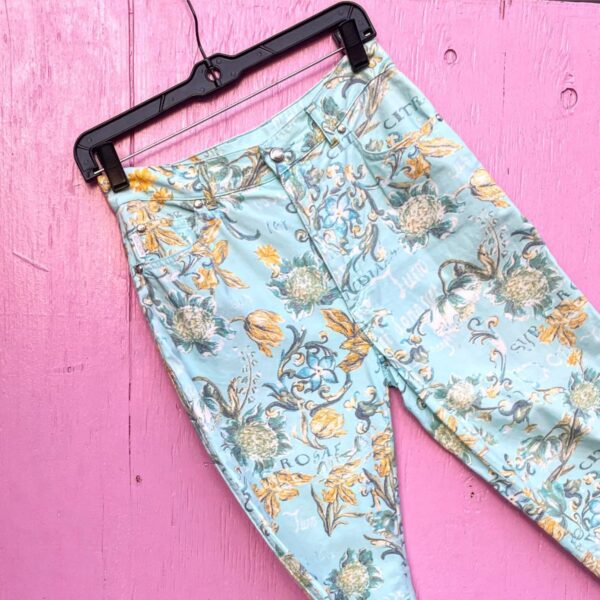 product details: 4-06 1990S #ESCADA FLORAL PRINT HIGH RISE SKINNY FIT PANTS photo
