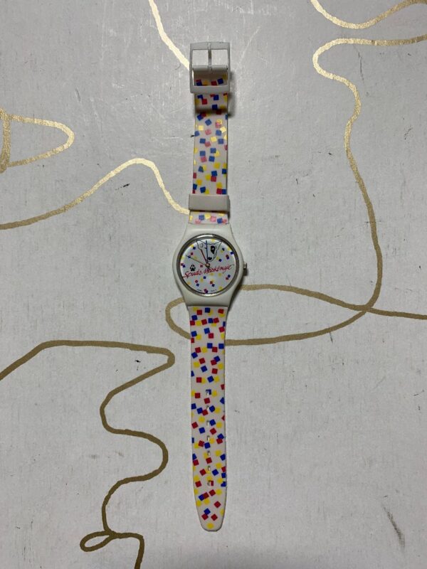 product details: AS-IS VINTAGE SPUDS MACKENZIE WATCH FUN CONFETTI PRINTED STRAP photo