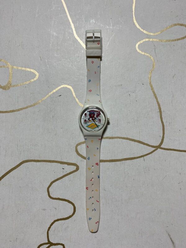 product details: AS-IS VINTAGE 1987 THE CALIFORNIA RAISINS GRAPHIC WATCH MUSIC NOTE PRINTED STRAP photo