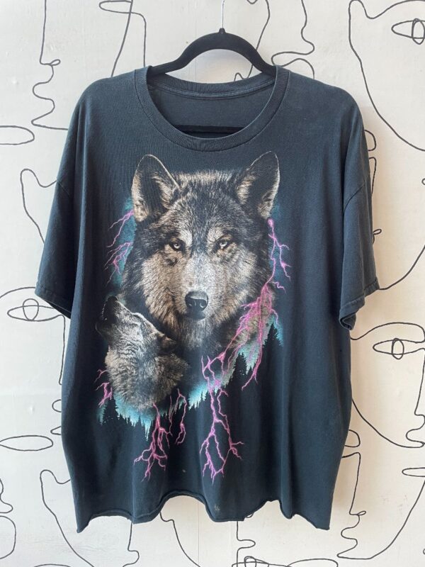 product details: AS-IS VINTAGE 90S THUNDER WOLF LIGHTNING GRAPHIC CUT OFF T-SHIRT photo