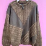 1990S OVERSIZED LEATHER AND KNIT PANEL PULLOVER SWEATSHIRT
