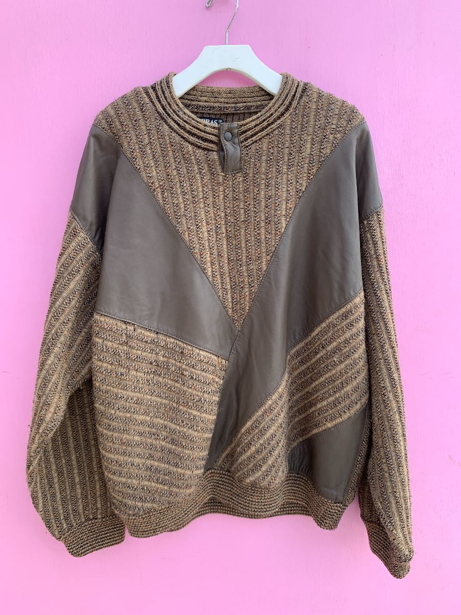 1990s Oversized Leather And Knit Panel Pullover Sweatshirt | Boardwalk ...