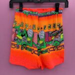 FUNKY NEON 1980S DEADSTOCK VOLLEYBALL DESIGN COTTON SHORTS SMALL FIT