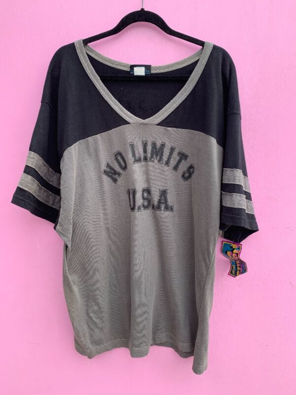 product details: DEADSTOCK NO LIMITS COTTON PRACTICE FOOTBALL JERSEY W/ STRIPED SLEEVES photo