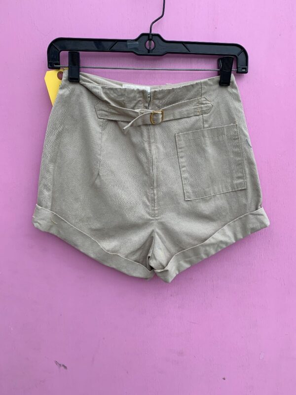 product details: 1960S CUFFED ZIPUP KHAKI SHORTS W/ ATTACHED BELT SAMPLE photo