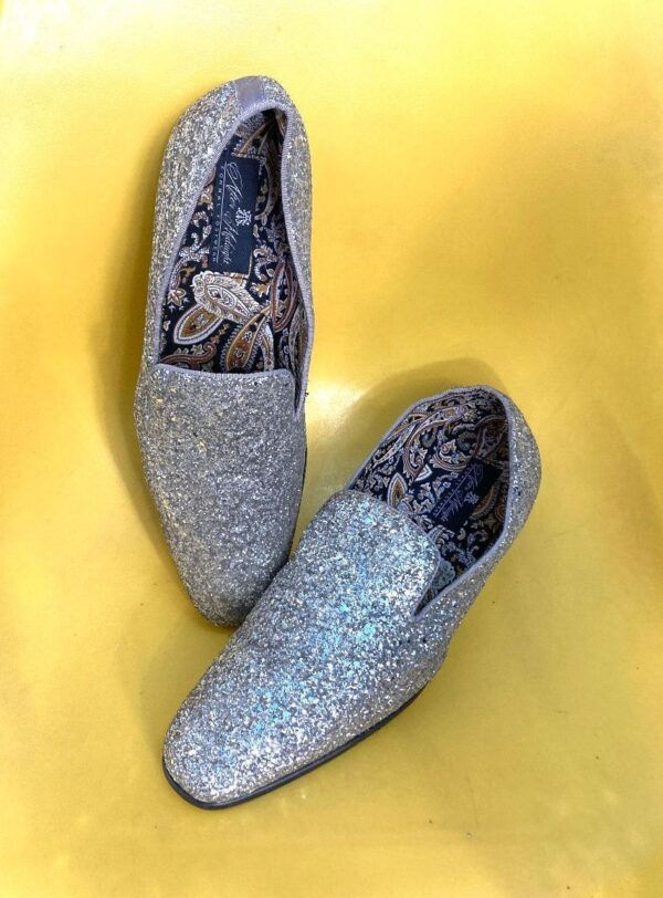 product details: AMAZING ALLOVER FULLY GLITTER ADORNED LOAFER SHOES W/ PAISLEY LINING photo