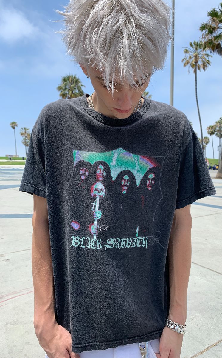 Distressed Black T-shirt Boardwalk | Cut As-is Vintage Band Sabbath Boxy