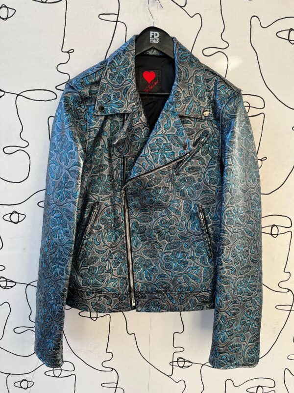 product details: METALLIC FLORAL EMBOSSED LEATHER MOTORCYCLE JACKET photo