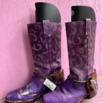 CUSTOMIZED HAND PAINTED PURPLE GUCCI HARNESS BOOTS