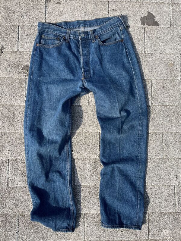 product details: CLASSIC RED TAB 501 BUTTON FLY INDIGO DENIM JEANS photo