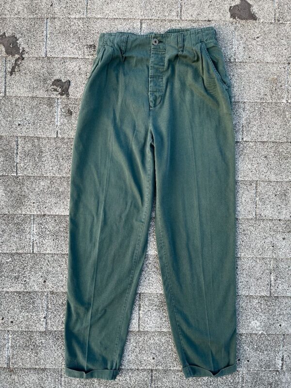 product details: 1980S ARMY GREEN COTTON BUTTON FLY TROUSERS photo