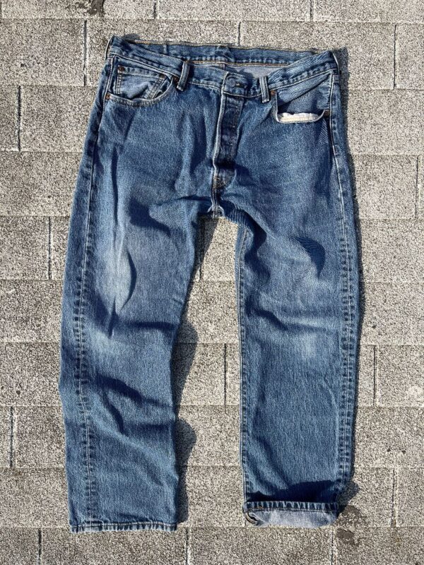 product details: CLASSIC 501 RED TAB BUTTON FLY INDIGO DENIM JEANS photo