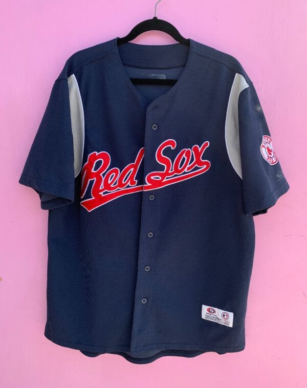 product details: MLB BOSTON REDSOX BUTTON UP BASEBALL JERSEY AS-IS photo