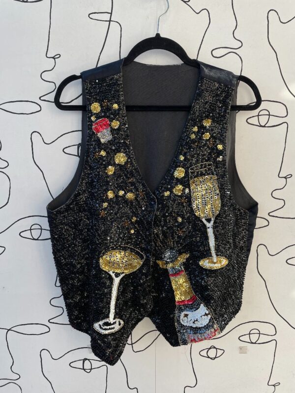 product details: AS-IS CHAMPAGNE NEW YEARS EVE SEQUIN SNAP BUTTON WAISTCOAT photo