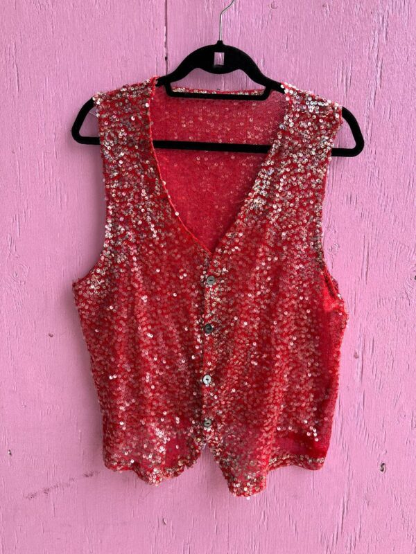 product details: FUNKY SHEER SLINKY MESH & FULLY SEQUINED OPEN VEST photo