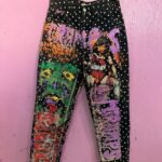 PUNK ROCK CUSTOMIZED POLKA DOT HAND PAINTED PANTS *THE CRAMPS